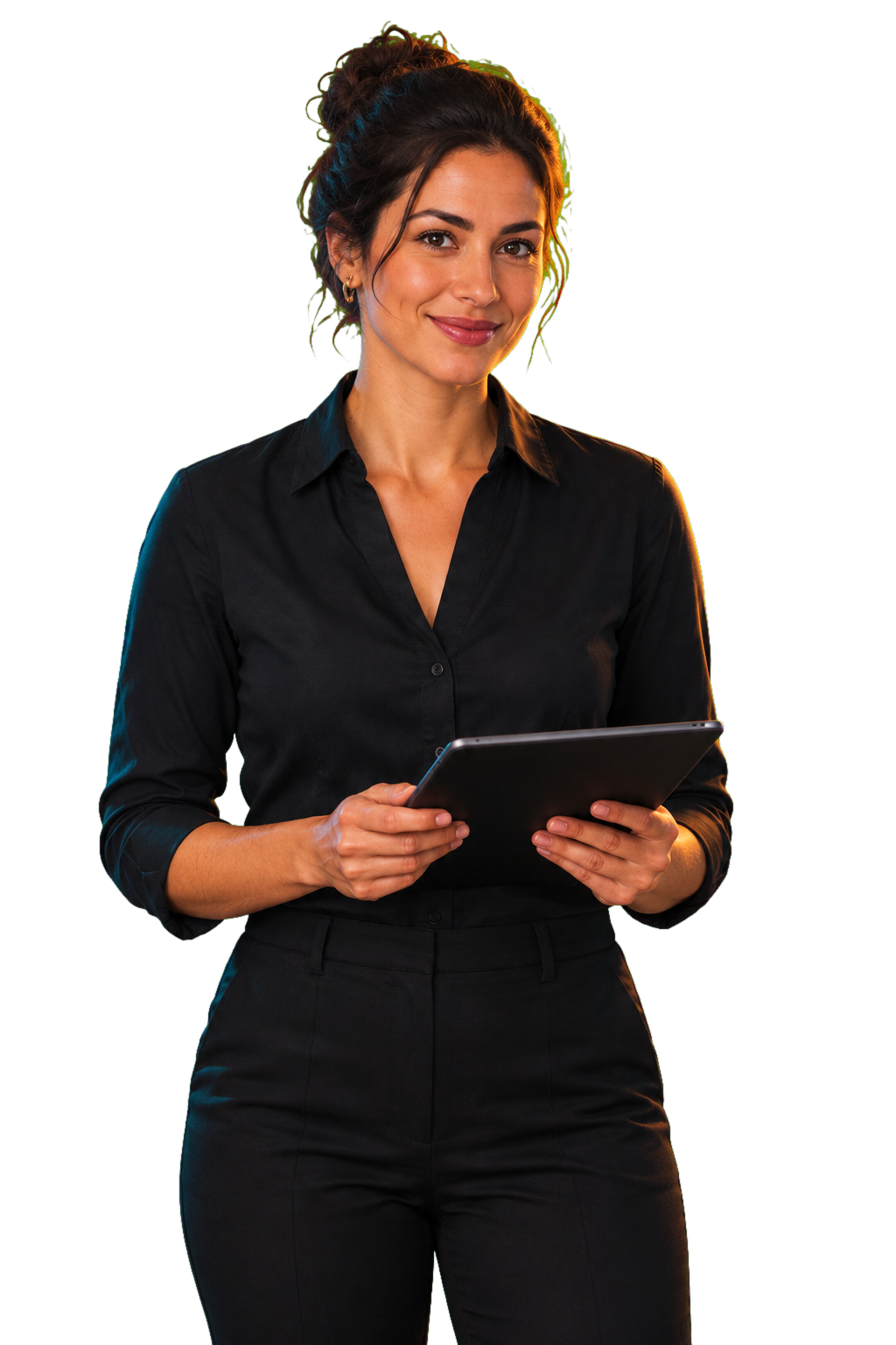 Mara, the restaurant voice agent, welcoming you with a tablet